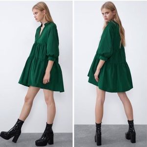 Zara Green Taffeta Voluminous Dress